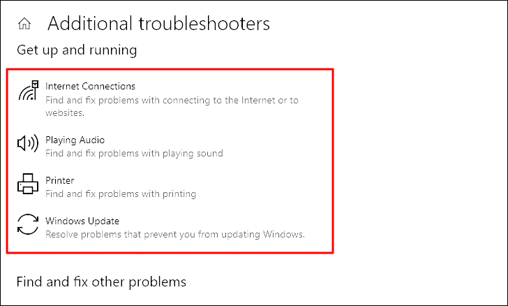 Available troubleshooters