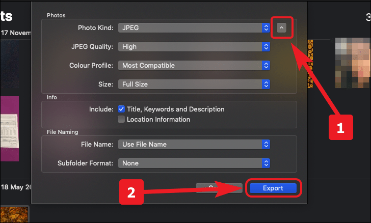 choose the JPG attributes for HEIC file