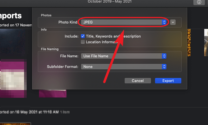 select JPG from drop down