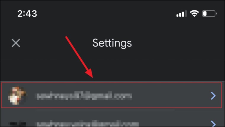 Select the account to disable the notification for