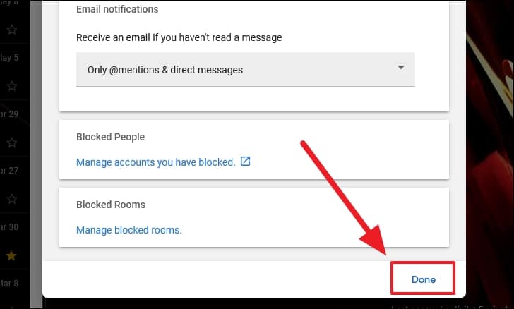 Save to disable Google Chat notifications in Gmail for desktop