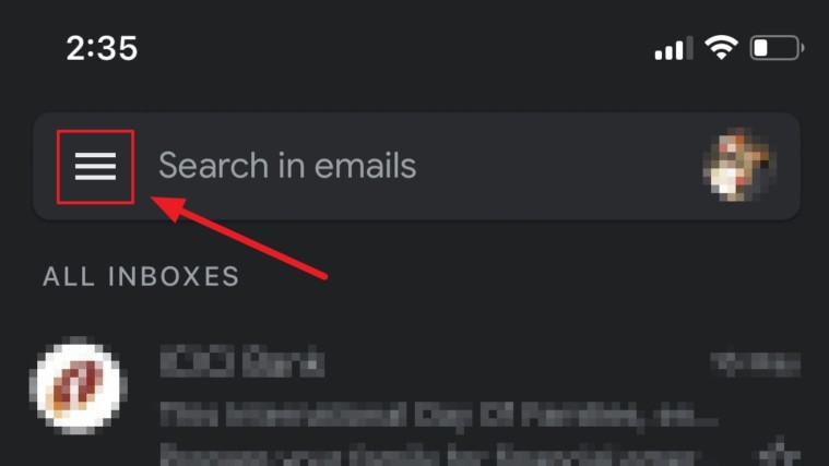 Tap on hamburger icon