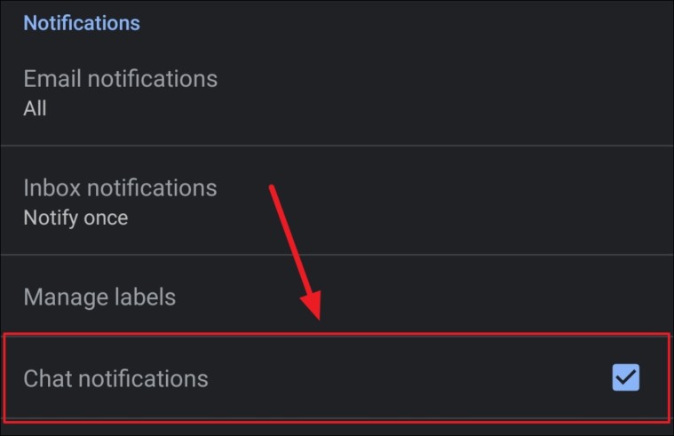 Disable Google Chat notifications in Gmail for all on Android