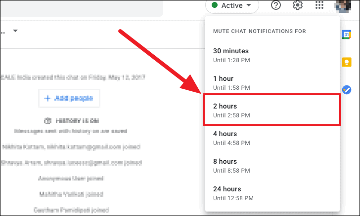 Muting the notification for Google Chat on desktop devices