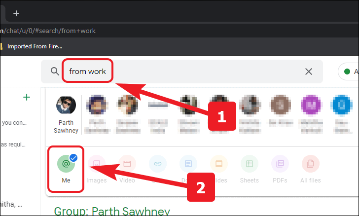 Search for mentions in Google Chat