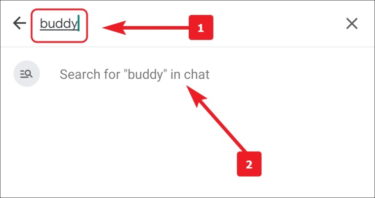 Entering search keyword in Google Chat mobile app