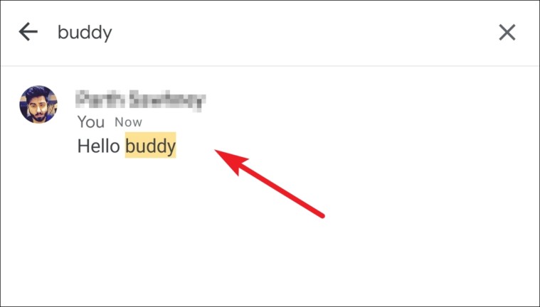 Search results on Google Chat mobile app