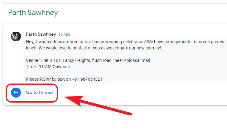 View your sent message in full thread