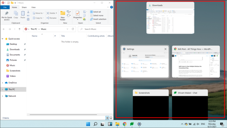 Selecting second window