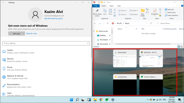 Selecting third window
