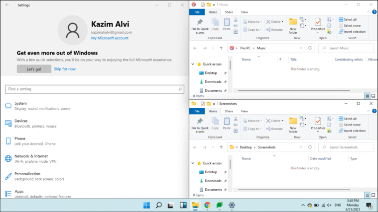 Three-way split screen
