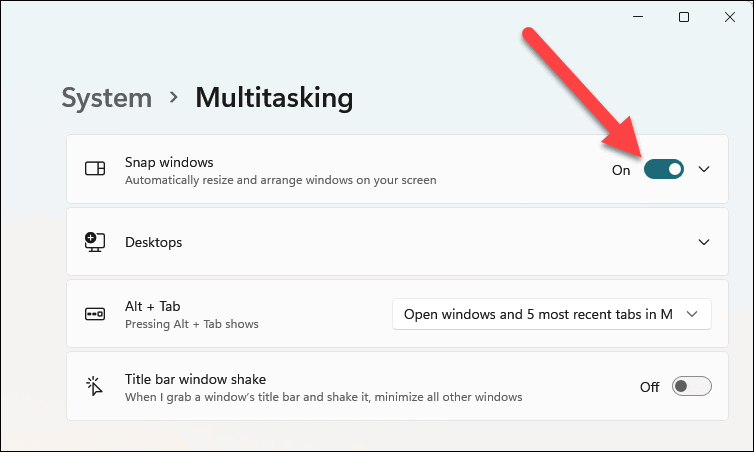 Snap windows toggle