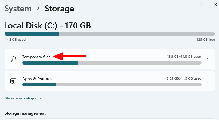 Storage settings