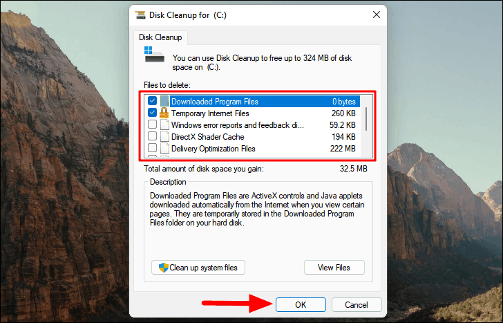 Disk Cleanup selection
