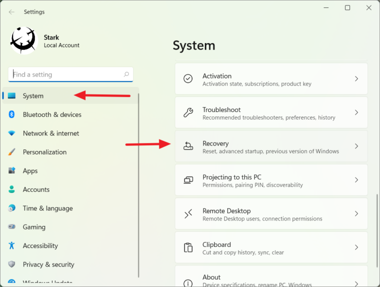 Access Recovery options