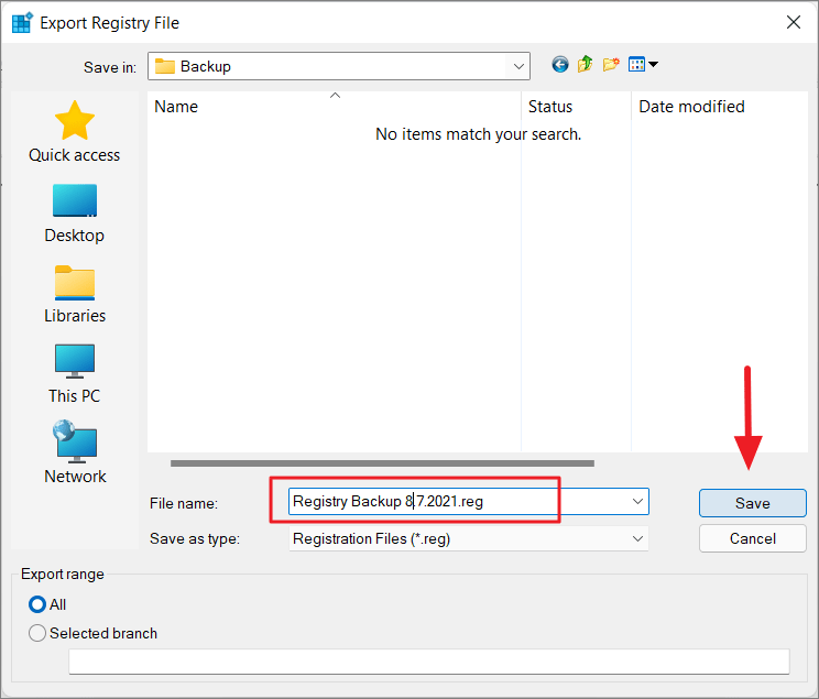 Save Registry backup