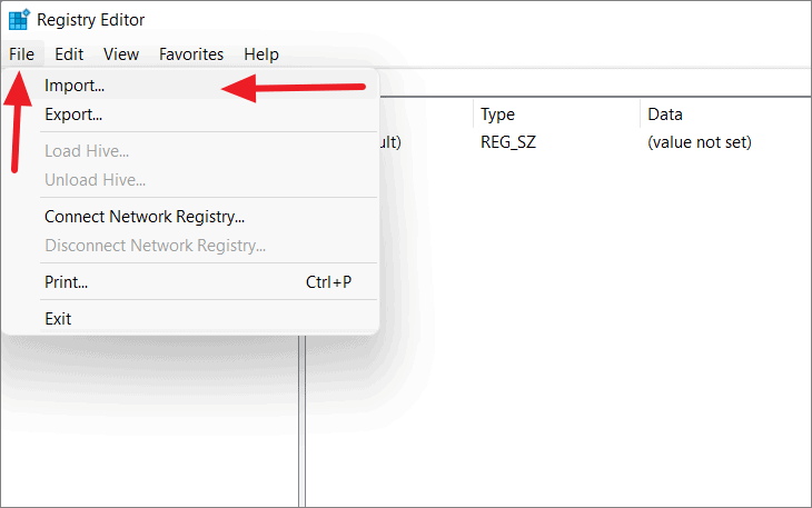 Import Registry backup