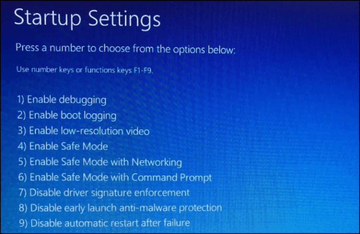 Startup Settings screen