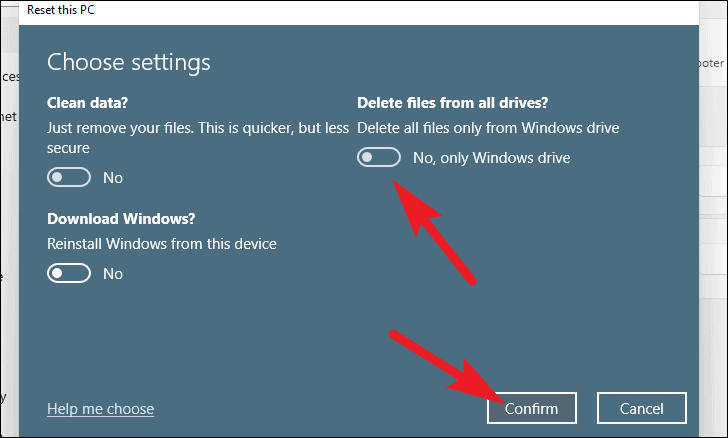Change reset settings