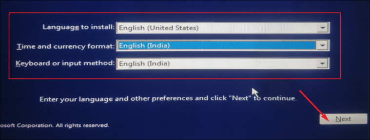 Windows setup language