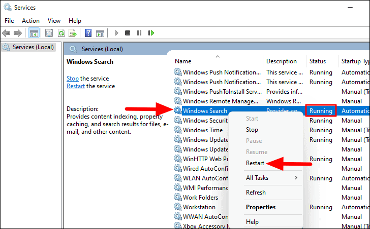 Windows Search service restart