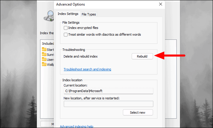 Rebuild search index