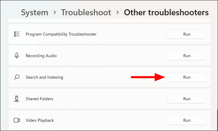 Run Search and Indexing troubleshooter