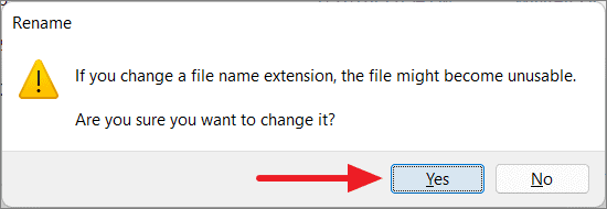 File extension change warning dialog