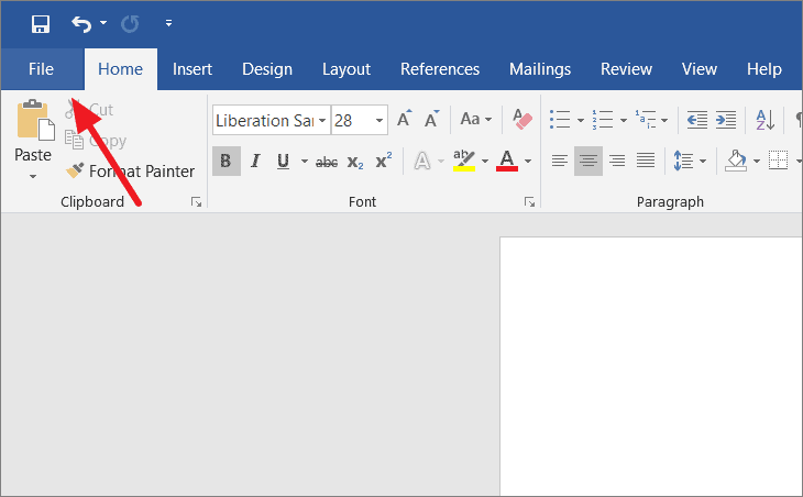 File menu in Microsoft Word