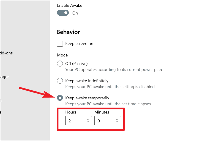 Awake behavior settings