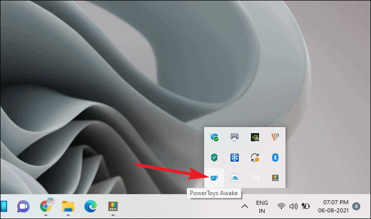 Awake icon in system tray