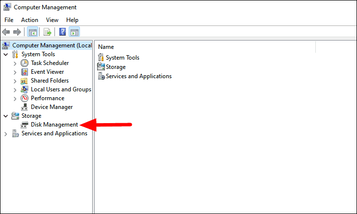 Computer Management with Disk Management selected