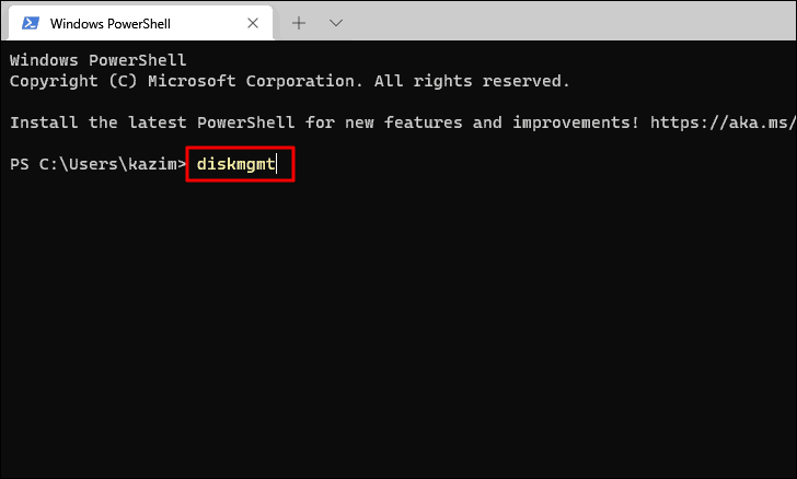 PowerShell command to open Disk Management