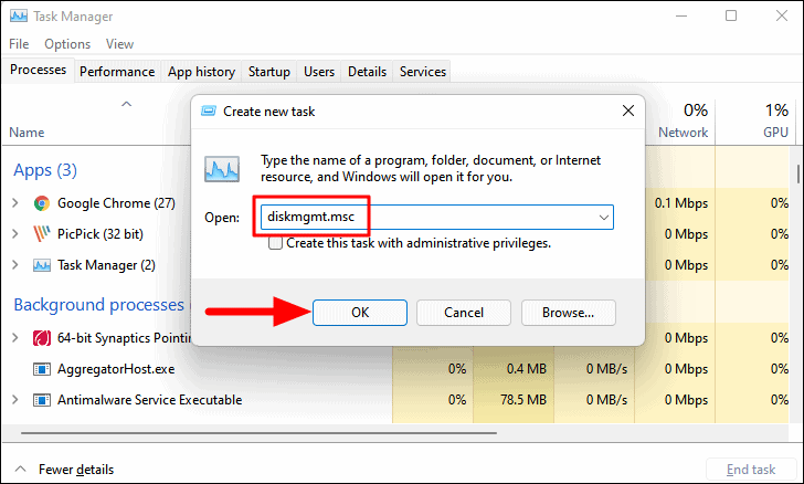 Task Manager Run new task dialog