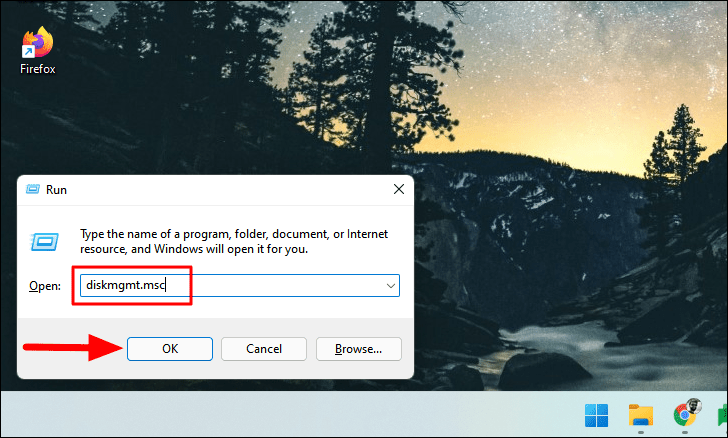 Run dialog with diskmgmt.msc command