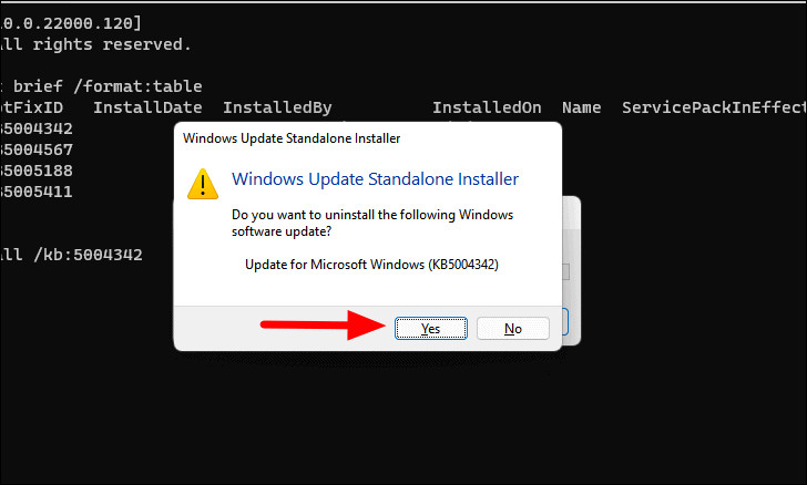 Uninstall confirmation window