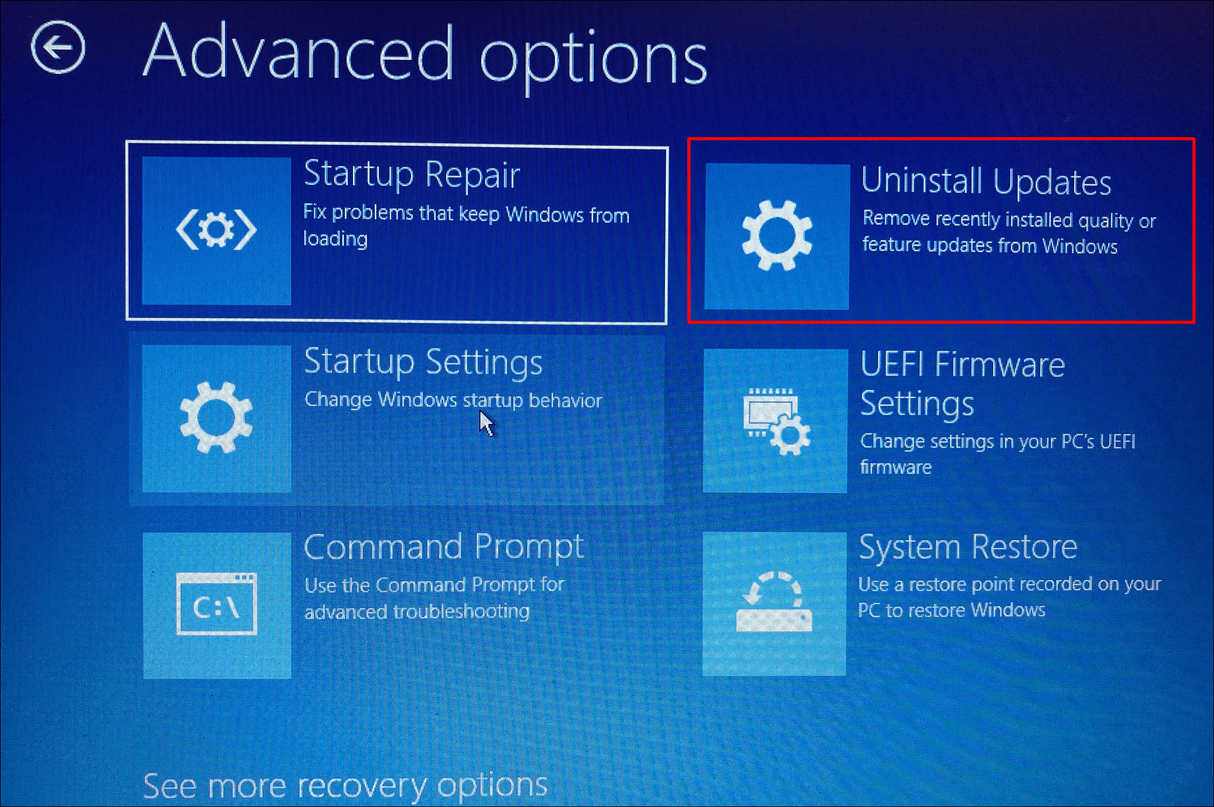 Uninstall Updates option