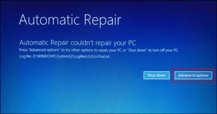 Advanced options in Automatic Repair