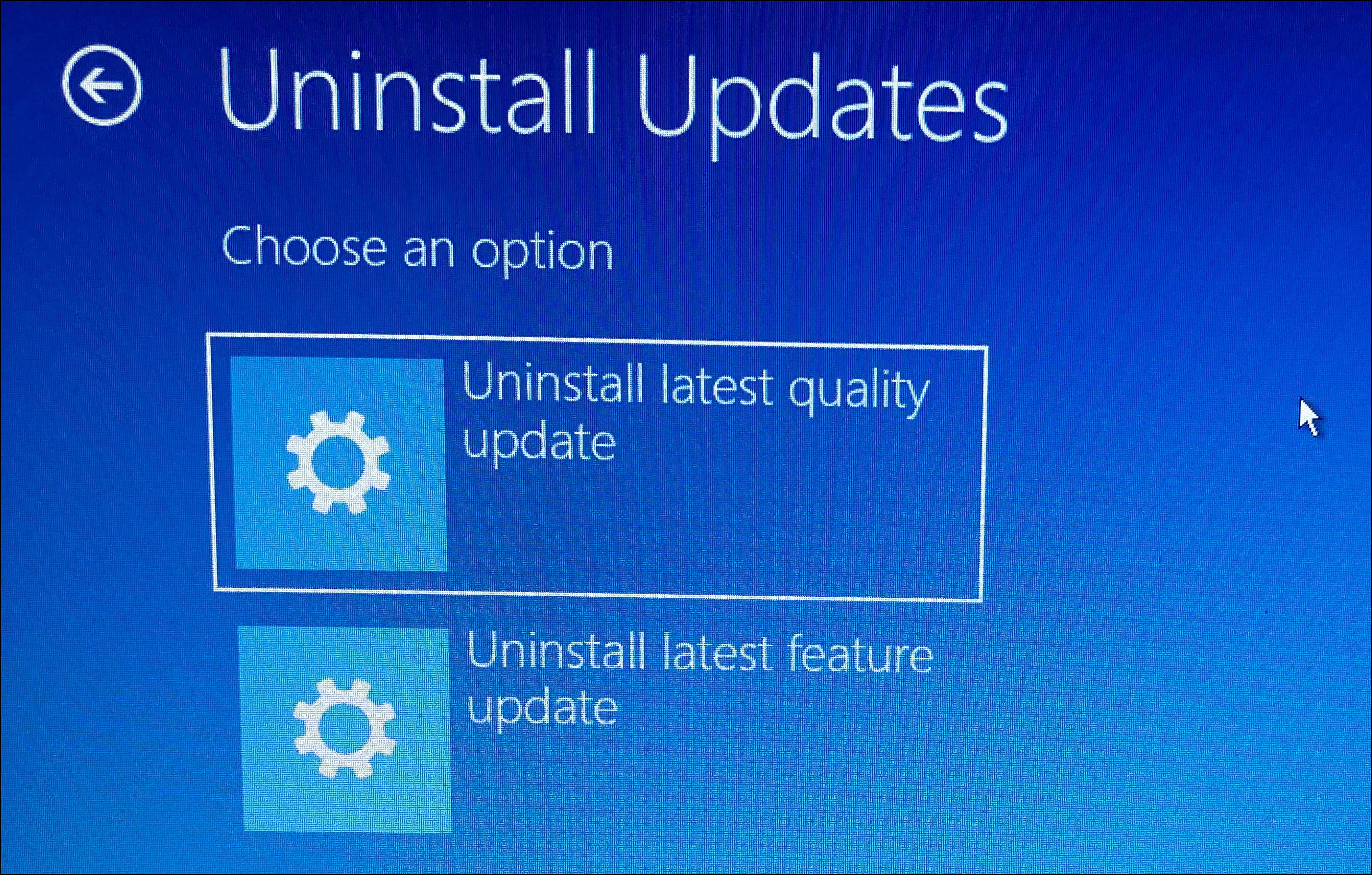 Quality or feature update selection