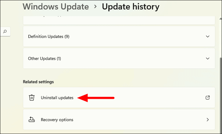 Uninstall updates option