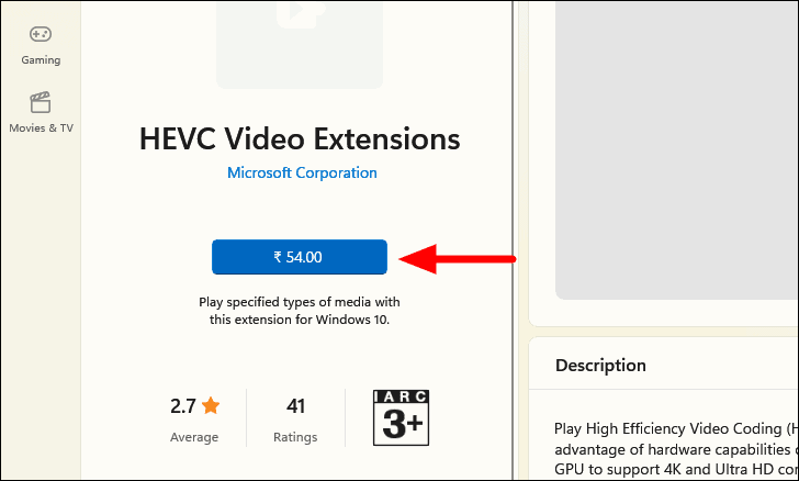 Purchasing HEVC Video Extensions