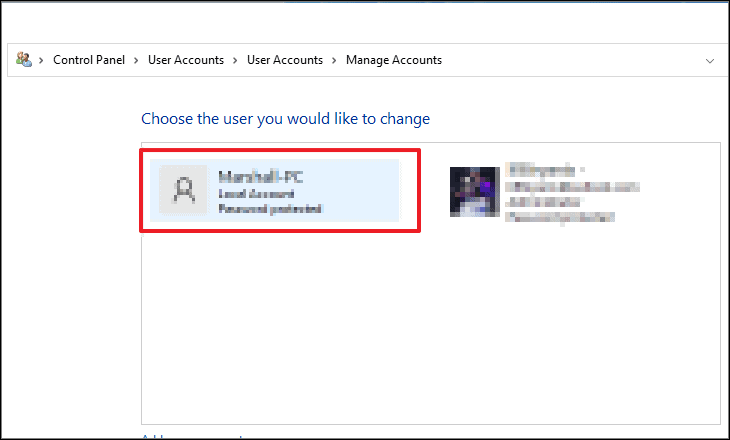 Selecting user account