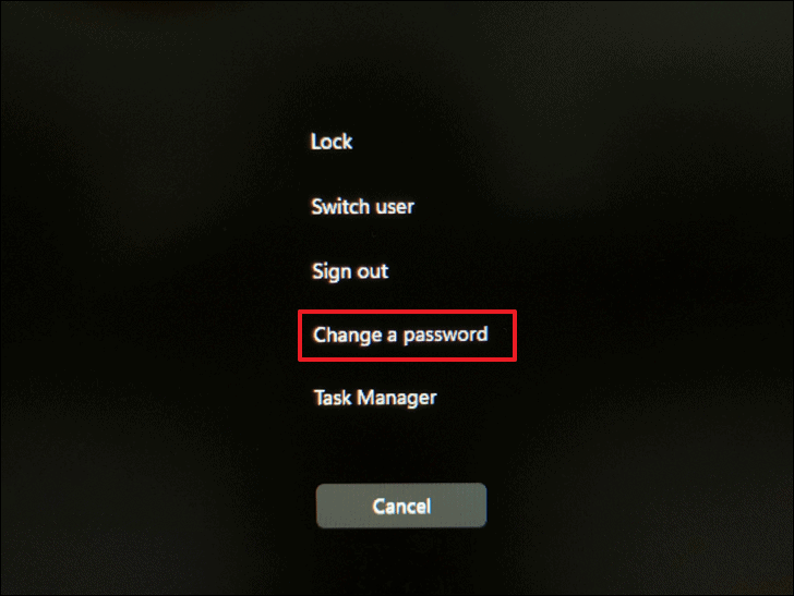 Selecting Change a password option