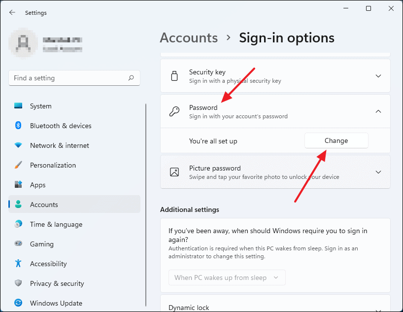 Change password option