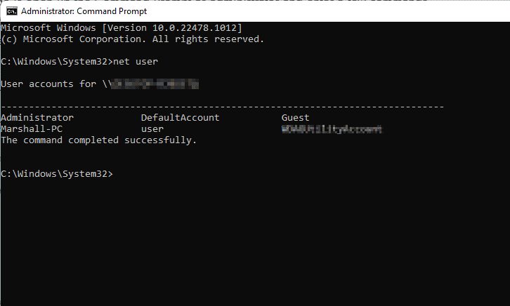 Listing user accounts in Command Prompt