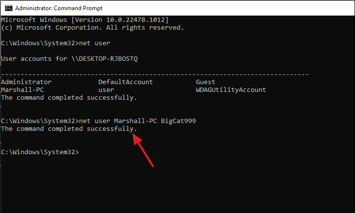 Resetting password using Command Prompt