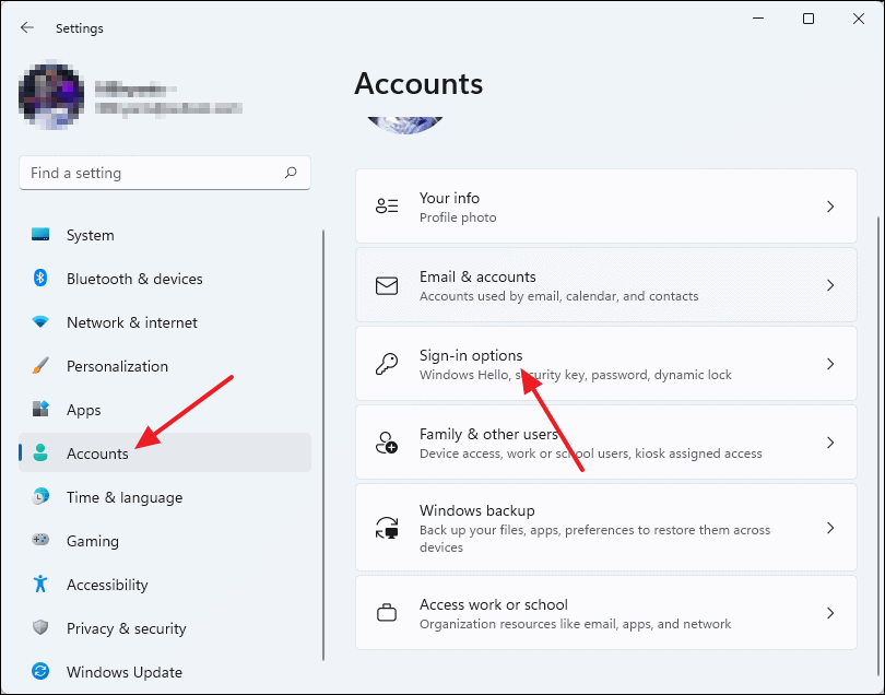 Accounts and Sign-in options in Settings