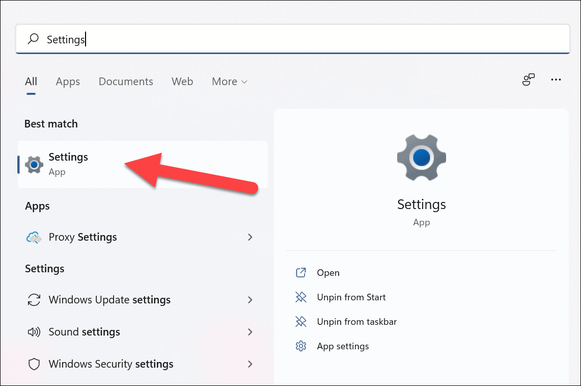 Opening Settings app