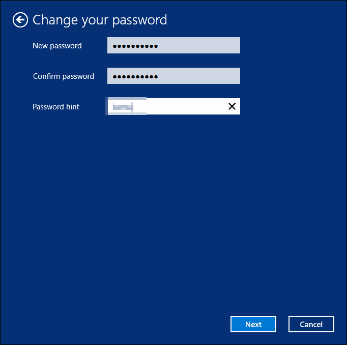Entering new password