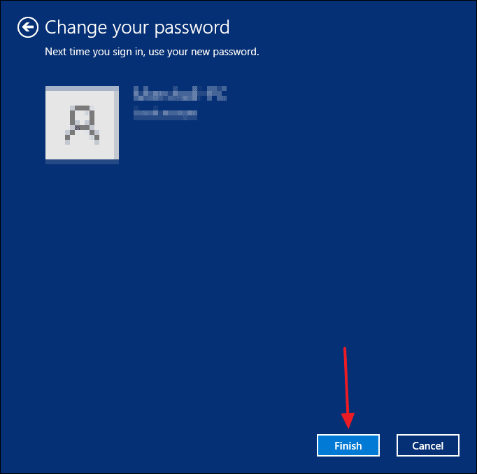Password change completion